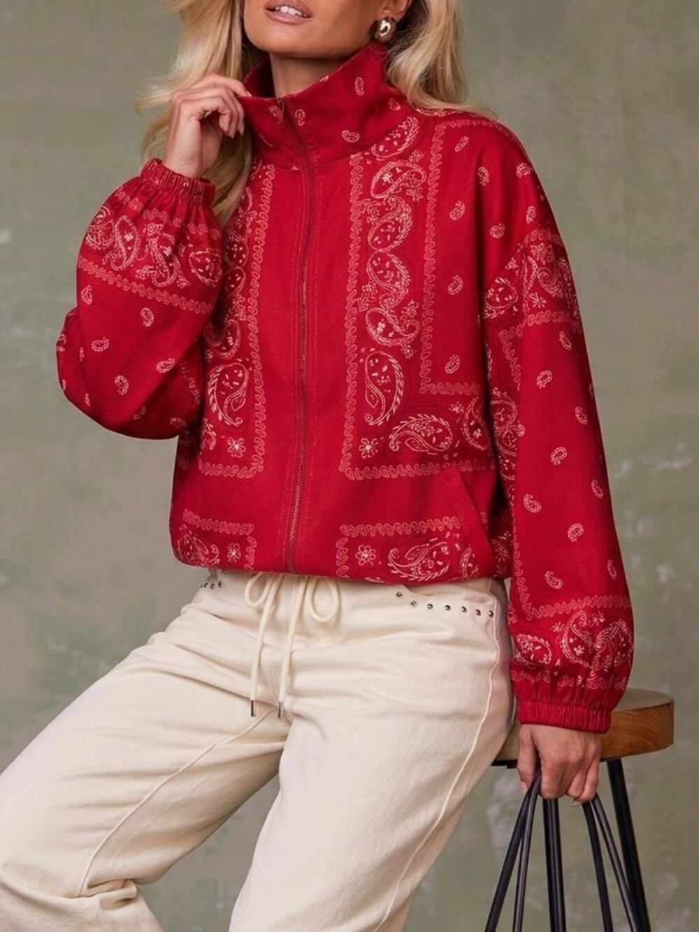 Red Elegant Women's Loose Fit Jacket